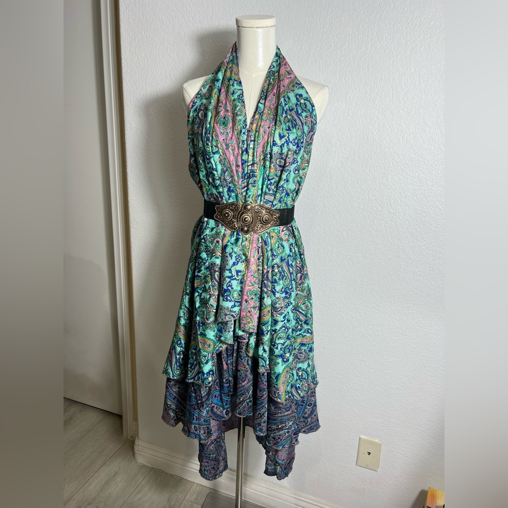 NWOT Magic paisley wrap reversible skirt dress silk‎ double layer Hawaii beach